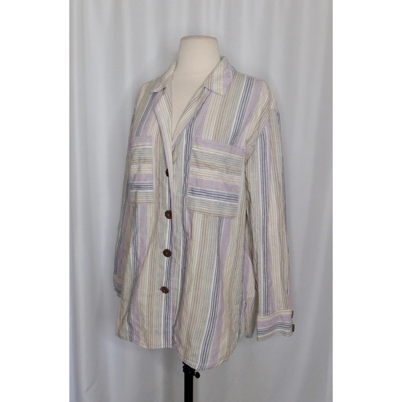 FREE PEOPLE High Tide Multi Stripe Button Down Top Shirt Purple Night Small - Picture 5 of 11